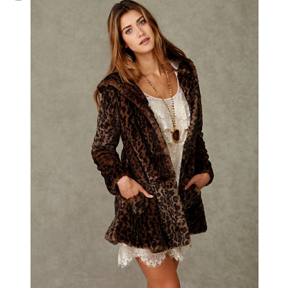 Free People Hooded Leopard Peplum Coat